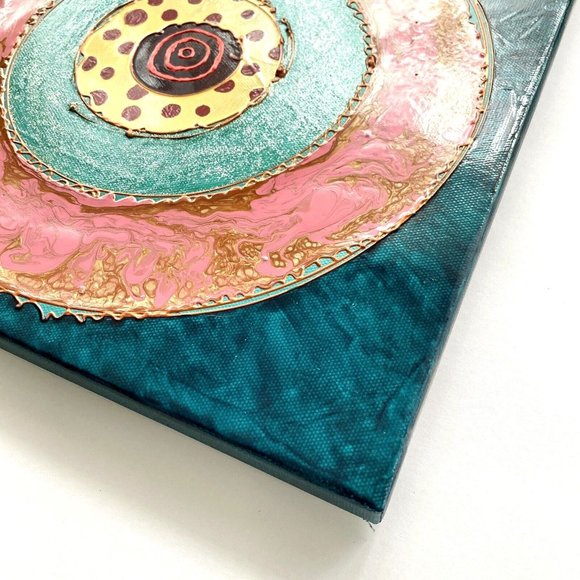 Original Art “Bullseye #31” Artwork Mixed Media Painting Frame Ready 12”x12” - Picture 3 of 5